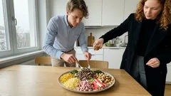 So gelingt der „Fünfer“-Salat als Platte in 7 Minuten – mit einem kleinen Champignon-Trick